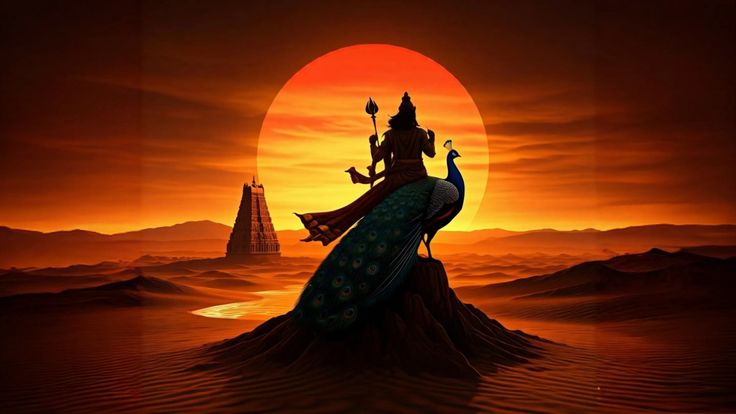 lord muruga with his vahanam (ai generated by me)